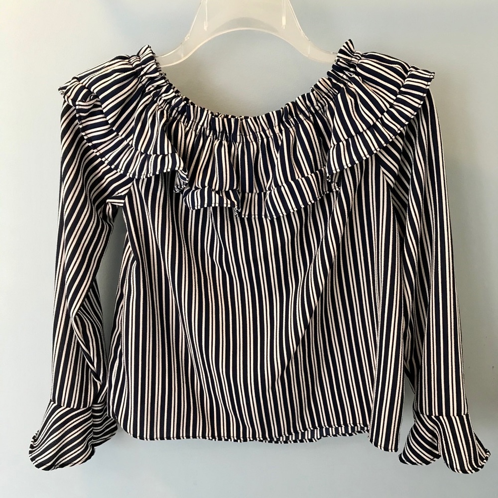Divided Striped and Ruffled Top